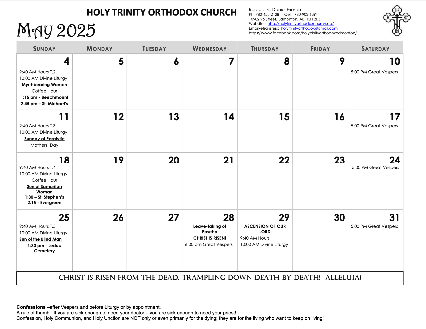 Holy Trinity Orthodox Church May Calendar