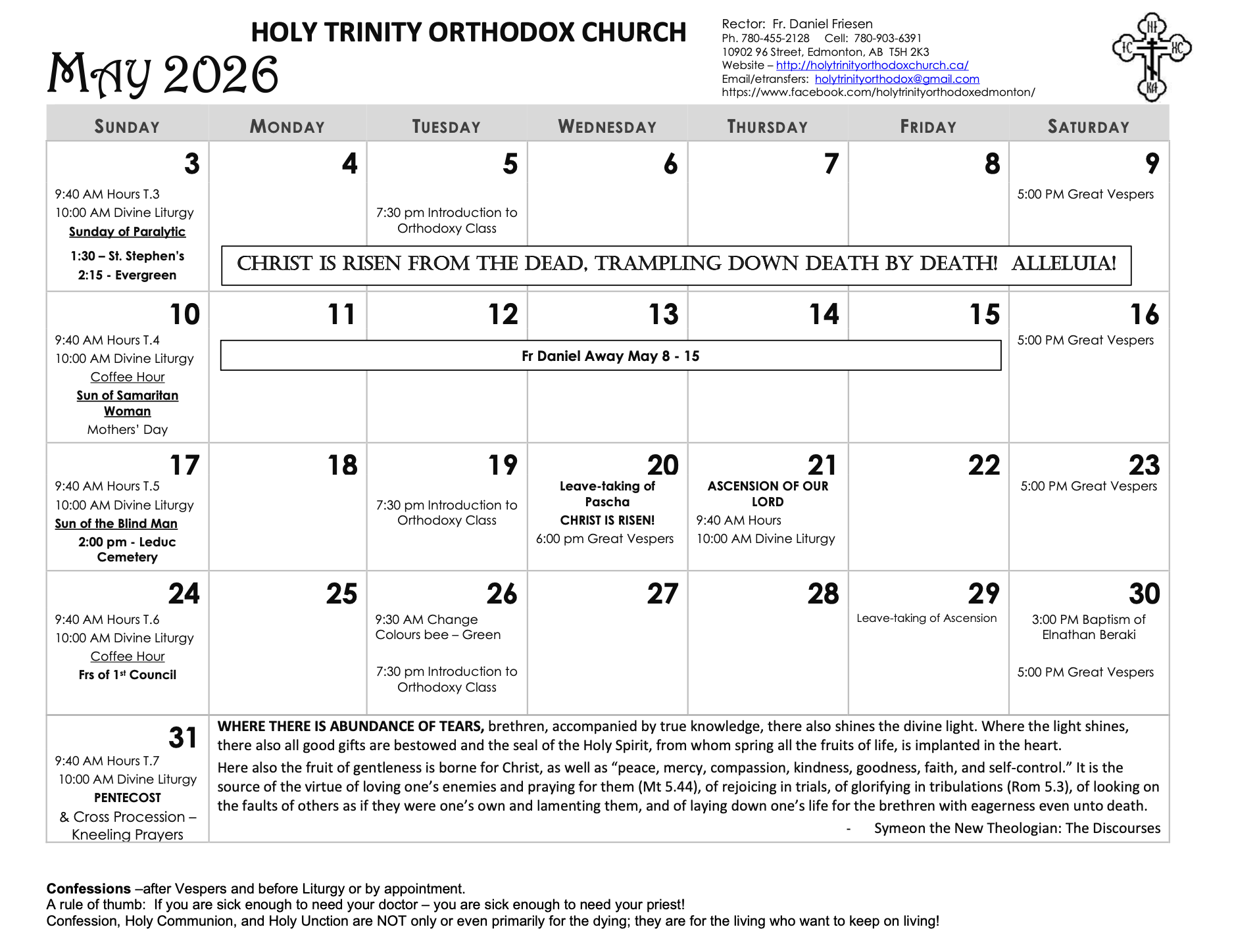 HTOC May 2026 Calendar
